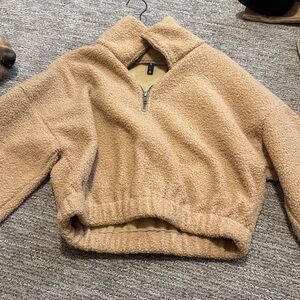 Cozy Half-Zip Sherpa Pullover Sweater - Camel